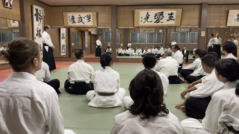 The class seated in Abe Sensei's dojo in Osaka