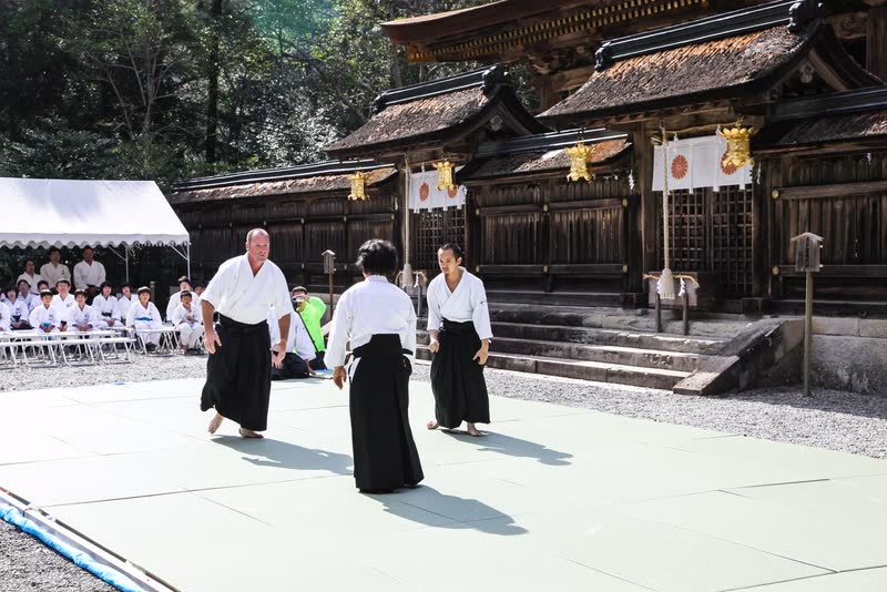A demonstration at the annual festival of Kumano Hongu Taisha