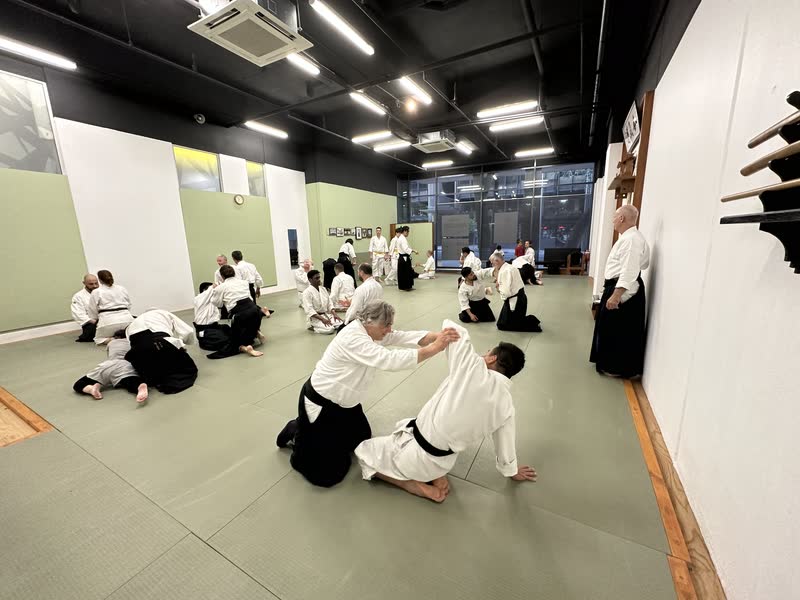 A training session at the North Sydney dojo, the class watching a pair work