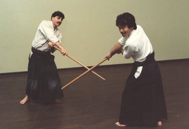 Demonstrating kumitachi for the camera, early 1980&rsquo;s.