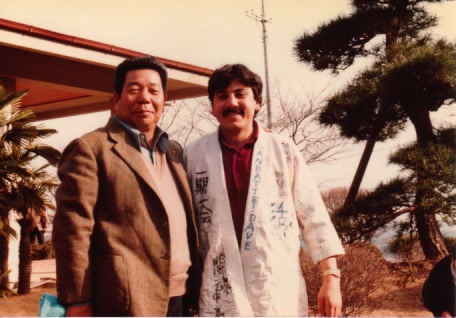 Derek Minus Sensei with Saito Sensei, Iwama 1981