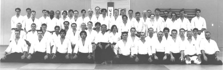 Saito Sensei with the Sydney Takemusu Aiki Association club, 1997 Easter Aikido Gasshuku