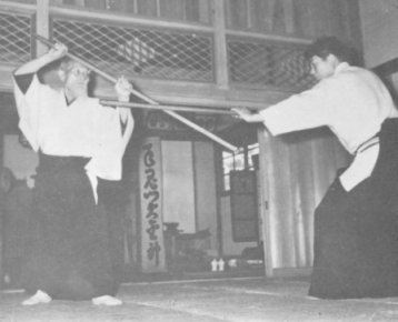 O-Sensei teaching sword in Iwama, with Saito Sensei, 1950&rsquo;s