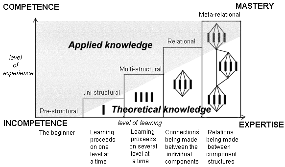 Diagram of the five levels of learning, from pre-structural to meta-relational